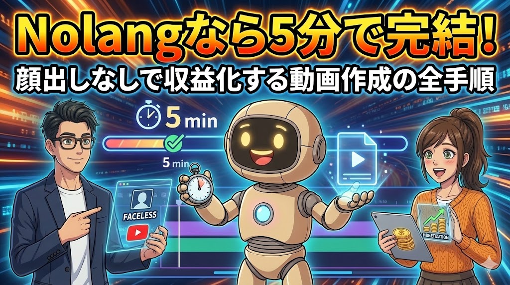 【AI動画副業】Nolangなら5分で完結！顔出しなしで収益化する動画作成の全手順