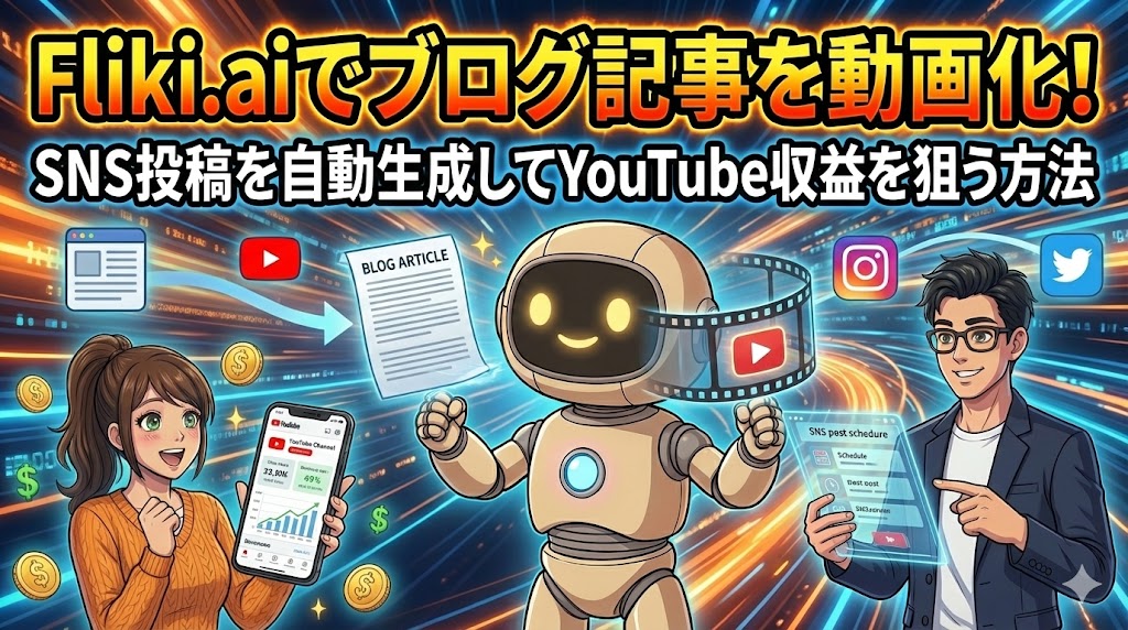 Fliki.aiでブログ記事を動画化！SNS投稿を自動生成してYouTube収益を狙う方法
