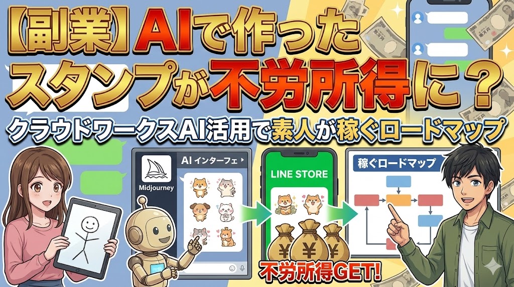 【副業】AIで作ったスタンプが不労所得に？クラウドワークスAI活用で素人が稼ぐロードマップ