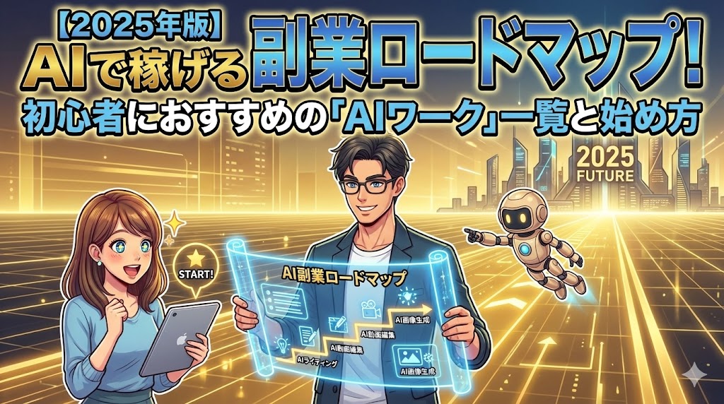 【2025年版】AIで稼げる副業ロードマップ！初心者におすすめの「AIワーク」一覧と始め方